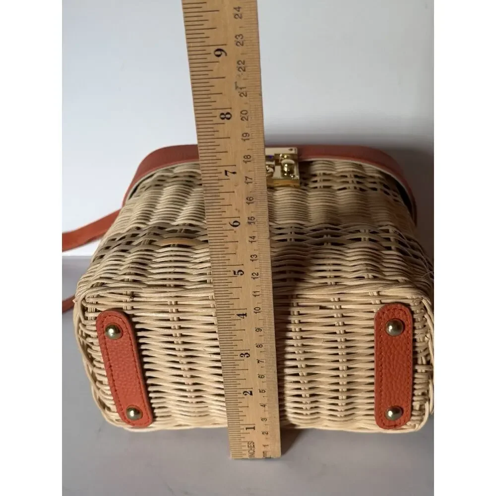 Tommy Bahama Wicker North South Shoulder Bag Orange Tan Rattan Crossbody *READ
